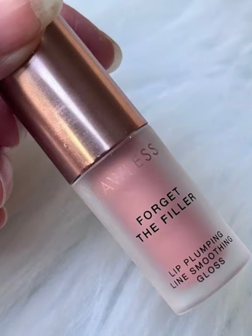 New LAWLESS Forget The Filler Lip Plumper Line Smoothing Gloss~Nudie~Mini Size